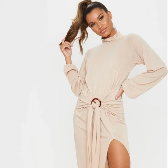 pretty little thing beige dress Cream Ruffle Rosette Mini Dress
